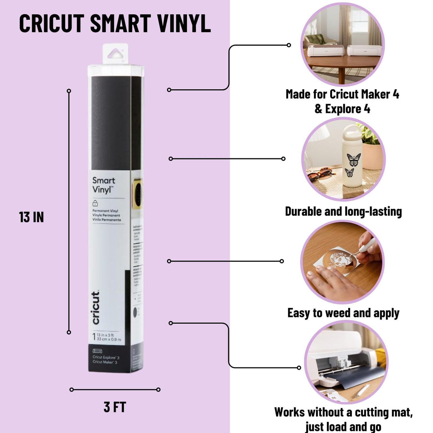 Cricut Maker 4 Cutting Machine with Rainbow Smart Vinyl Bundle - Electronic Craft Die-Cutting Machine with Variety Vinyl, Transfer Tape and Weeding Tools, Beginner Kit, Bluetooth Connectivity